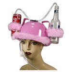 Drinking helmet with straws. Pink helmet with feathers | Jokes and Funny
