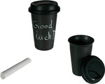 Black Ceramic Mug "Coffee to go" with Chalk and Silicone lid